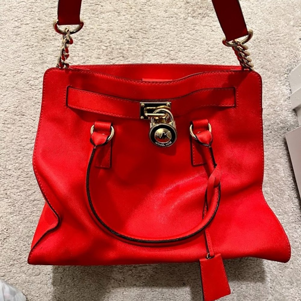 Used Red-Orange Michael Kors Large Tote Bag